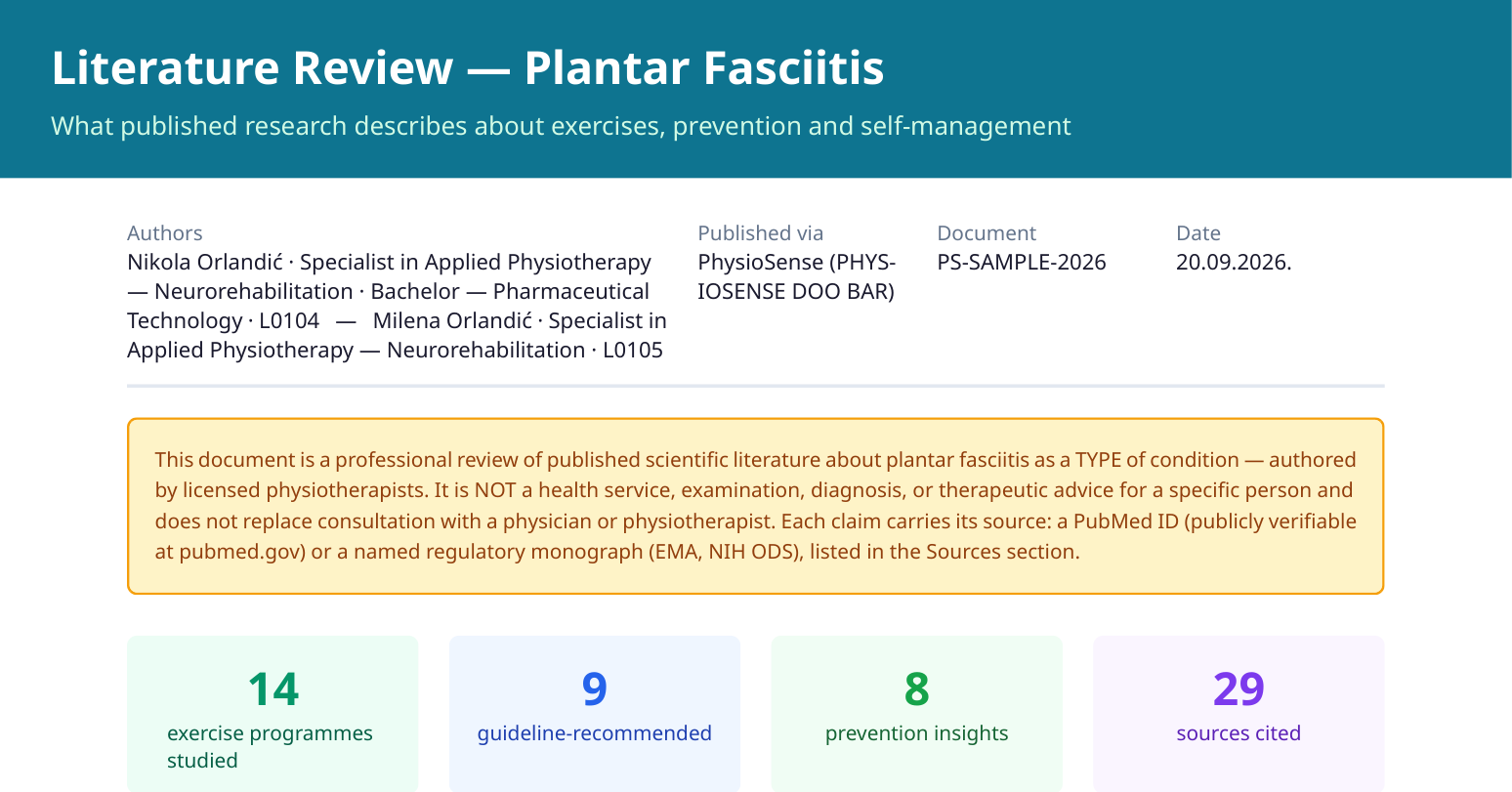 See a sample report — Plantar Fasciitis (PDF)